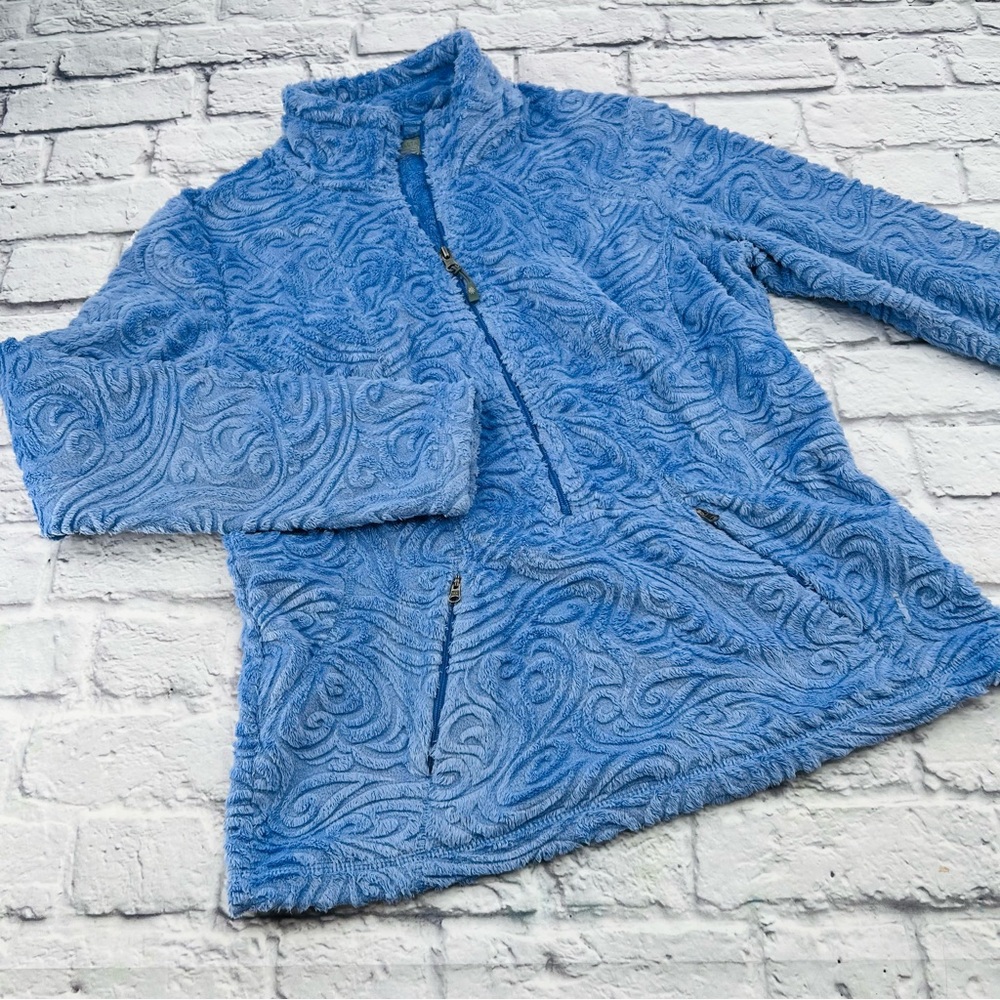 Athleta 1/2 Zip Textured Plush Pullover Sweatshirt Large Blue Soft Cozy